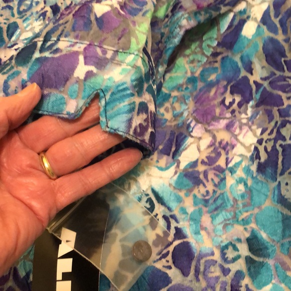 ALIA NWT SIZE 18 SHEER FLORAL COOL BLOUSE 3/4 SLEEVE PURPLES & TEAL BUTTONS #026 - Picture 6 of 11